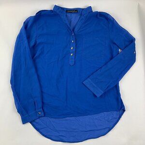 Zanzea Womens Blouse Long Sleeves Sheer Blue XXXL